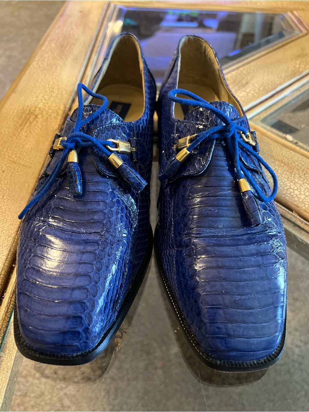 Giorgio Brutini Genuine  Snakeskin Blue Exotic Derby Men’s Dress Shoes 9M